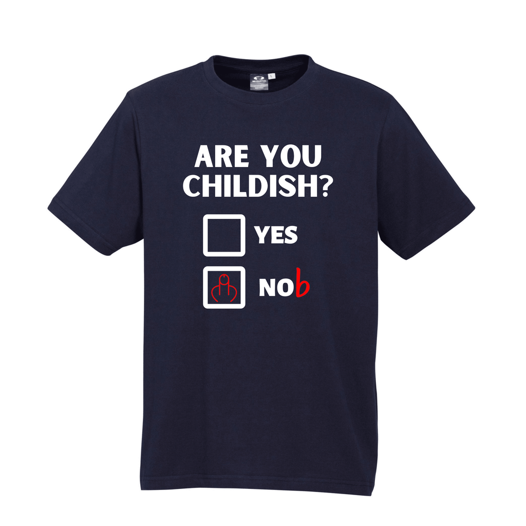 ARE YOU CHILDISH? T SHIRT Lively & Co Navy & White S/M 