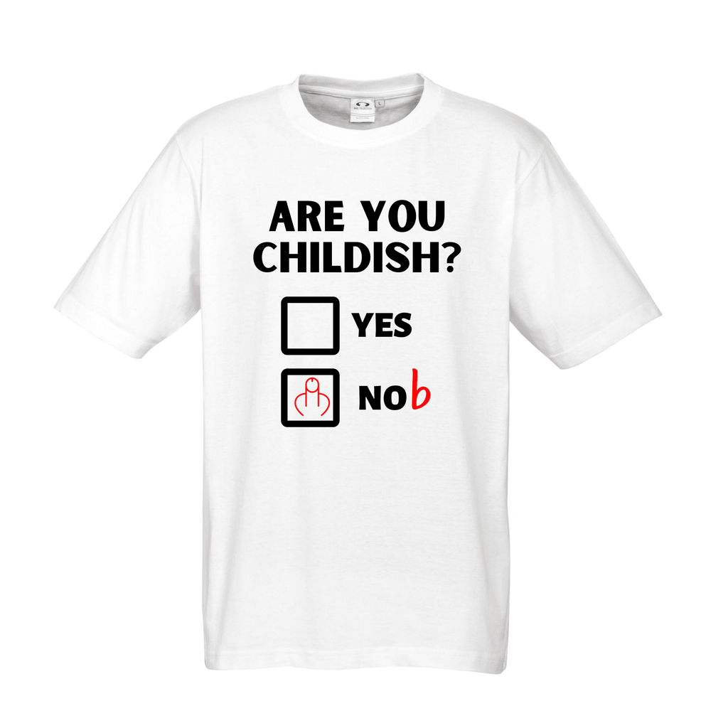 ARE YOU CHILDISH? T SHIRT Lively & Co White & Black S/M 