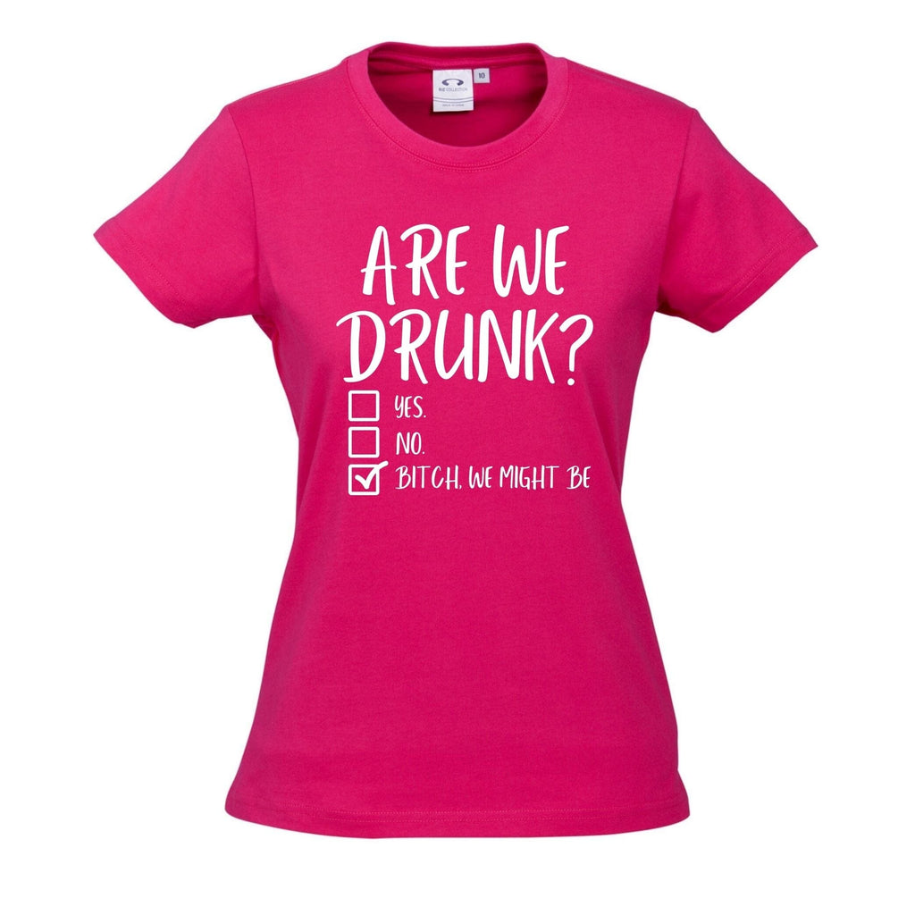 ARE WE DRUNK? T SHIRT Lively & Co Pink & White 8 